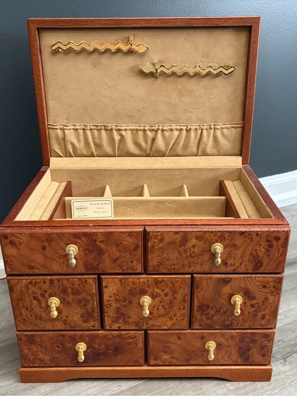 Vintage Agresti Briarwood Jewelry Box Florence Italy-  13”x10”x8.5” & 10.8lbs